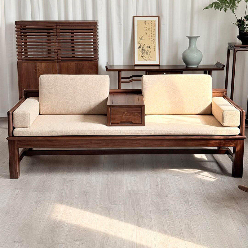 静尘罗汉床 北美黑胡桃木罗汉床新中式实木禅意家用客厅沙发