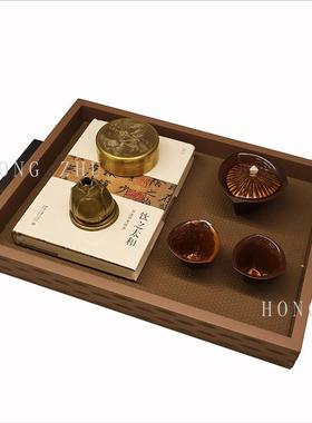 现代中式样板房饰品茶几茶室香炉会所售楼处摆件托盘陶瓷茶具茶杯