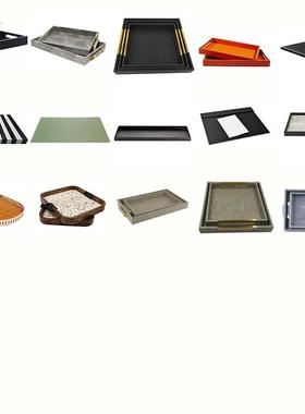 新古典样板房现代客厅茶几餐厅长方形皮托盘收纳摆件茶盘饰品