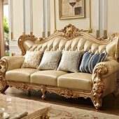 欧式 真皮沙发123组合实木雕花别墅客厅大小户型香槟金色高端家具