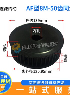 45号钢8M50齿T通孔同步皮带轮 AF型 槽宽27/32/42/52内孔20-55mm