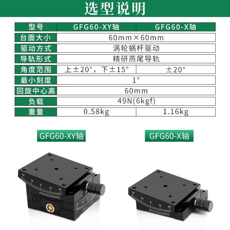 xy轴高精度手动弧度角度倾斜平台gfg25/40/60/80光学微调弧度平台