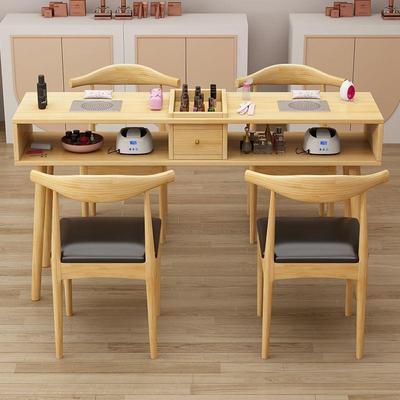实木美甲桌带吸尘器日式网红美甲桌椅套装美甲店桌子美甲台长方形