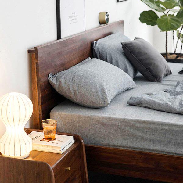 北欧全实木双人床简约现代橡木樱桃木实木床双人日式黑胡桃木家具