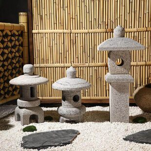 石灯笼日式庭院仿古中式太阳能石灯户外石头灯塔景观电石灯雕摆件