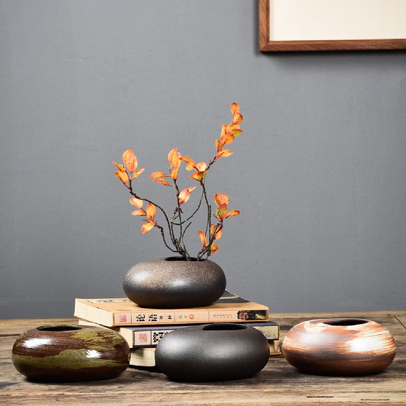 复古花瓶花道剑山插o花器日式禅意器皿客厅摆件插花艺水培花盆陶