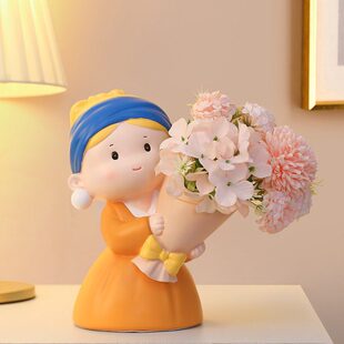 珍珠女孩捧花网红花瓶摆件进门口玄关客厅桌面轻奢高级感插花装饰