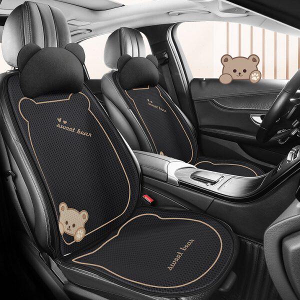 卡通汽车坐垫冬季亚麻座垫可爱座椅套女神四季通用网红车垫套新款
