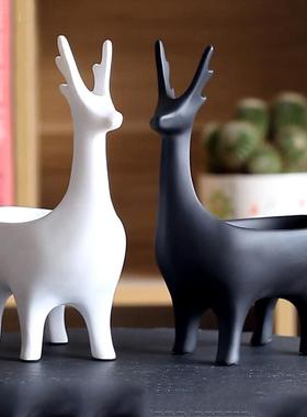 现代简约进门玄关鹿放钥匙收纳的摆件门口酒柜入户客厅家居装饰品