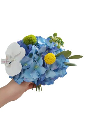 蓝色洽谈桌花束仿真花休息室餐桌台商务摆件售楼处样板间摆拍M380