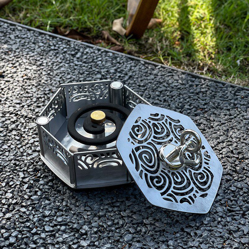 户外磁吸蚊香盒露营便携式430不锈钢防风镂空多功能蚊香盘送收纳