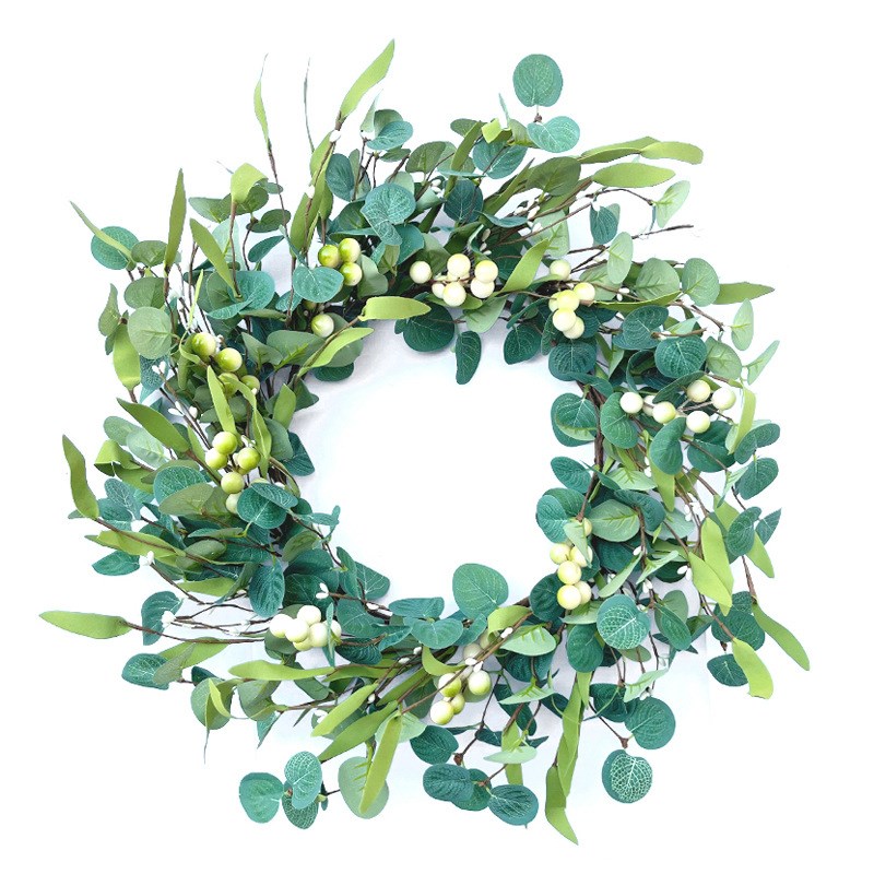 现货仿真桉树叶花环尤加利叶门挂春夏款家居装饰环源头工厂