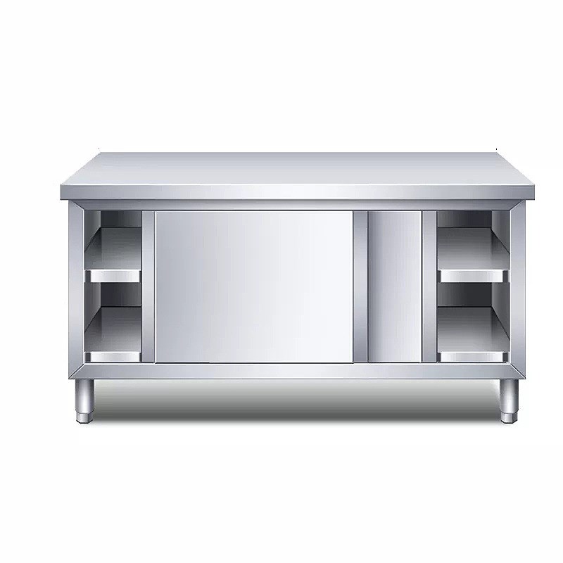 推拉门工作台商用家用厨房橱柜碗柜食堂酒饭店不锈钢储物柜操作台