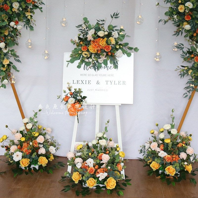 婚礼迎宾牌指示牌水牌花花艺酒店商场橱窗开业装饰花婚庆道具