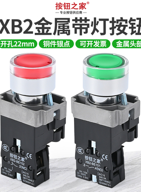 带灯按钮开关XB2-BW33B1C BW3361C绿色红色自复位常开 24V 220V