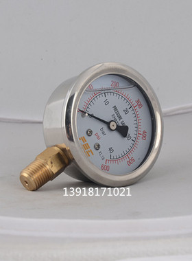 0-40BAR不锈钢注液耐震压力表YN60径向充油防震压力表0-600psi