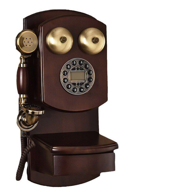 无线插卡壁挂实木复古电话机挂式挂壁家用固话老式仿古装饰电话