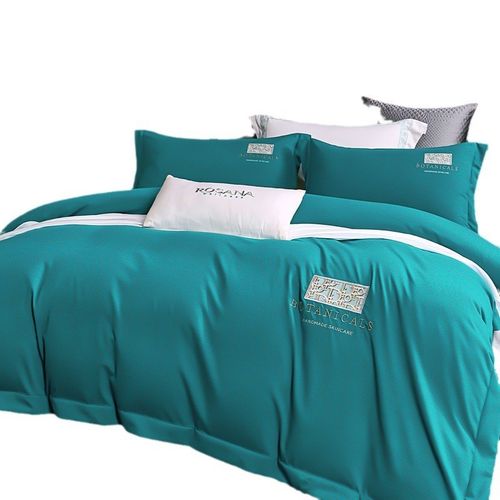 轻奢斜纹磨毛四件套欧式床单绣花被套欧式简约纯色床上用品