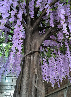 大型仿真紫藤花树叶紫色豆花人造玻璃钢室内装饰垂吊造型树定制