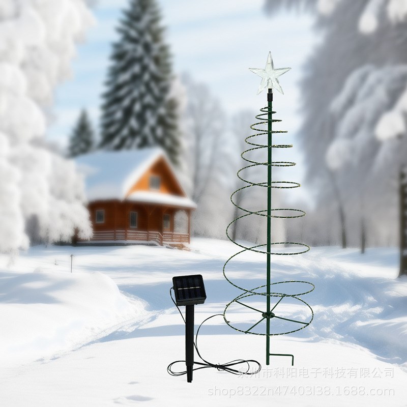 跨境太阳能圣诞树8模式节日地插灯花园庭院景观装饰铁件暖白彩色
