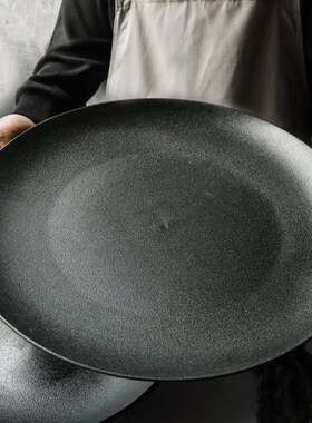 OQ5M16寸超级特大号陶瓷18寸盘子酒饭店海鲜黑色20寸圆型鱼菜50cm