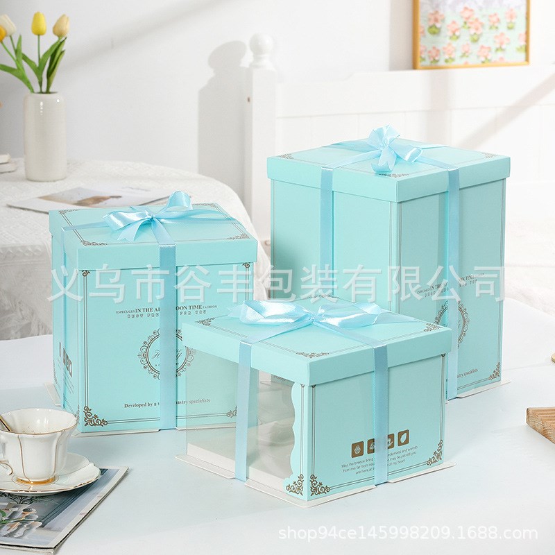 【烫印】生日透明蛋糕盒子包装盒6寸8寸10寸12寸双层加高烘焙方盒