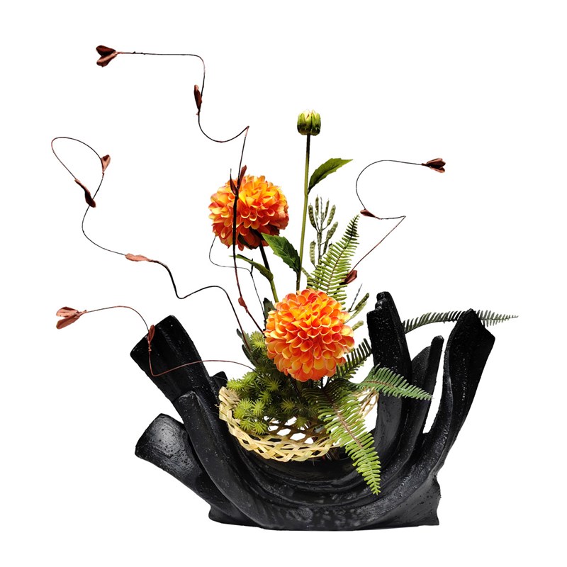 新中式仿真花插花创意树脂花器酒店玄关客厅家居软装假花摆件摆设