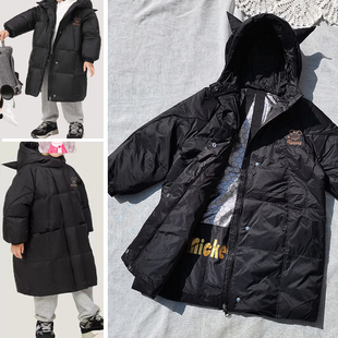 限时包邮独码特价120码男童女童秋冬黑色小魔怪造型中长款羽绒服