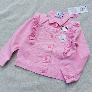 瑕疵特~3样包邮 104-134尾 女童春秋 粉色猫咪 夹克外套 牛仔服