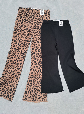 3件包邮2-10码澳单cott*n春秋女童高弹螺纹棉喇叭裤长裤条纹花朵