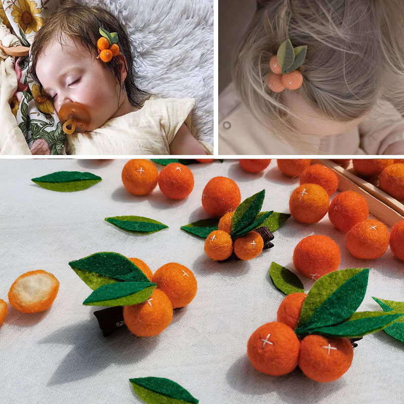 发饰女童羊毛球可爱桔子发夹