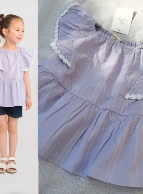 3件包邮90-150 日单尾 女童 夏季 全棉花边飞袖 上衣