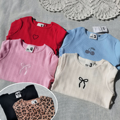 包邮 n女童春秋螺纹棉百搭长袖 3件 10码 澳单cott T恤打底衫 刺绣