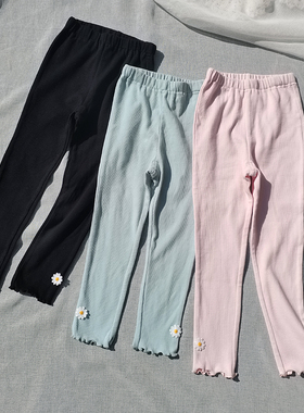 3件包邮 100-140日单尾女童春秋 高弹性 打底裤长裤小雏菊 木耳边