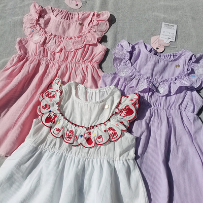 超可爱~3样包邮100-140码日单 女童 夏季柔软全棉 花边刺绣连衣裙