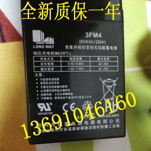 LONGWAY龙威蓄电池3FM4 6V4AH/20HR儿童玩具车 电子秤 台秤电瓶