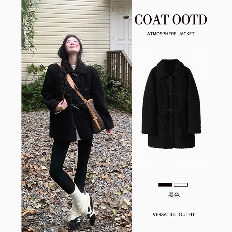 黑色羊羔毛外套女秋冬季毛毛羊羔