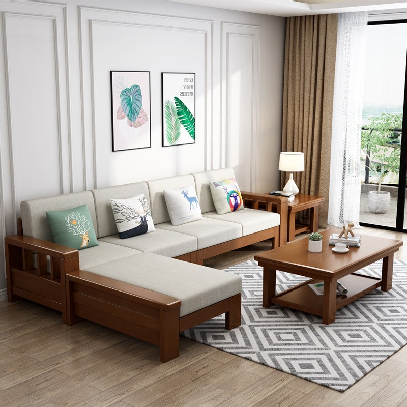 现代中式实木沙发简约布艺沙发床家用小户型客厅布艺储物适用家具