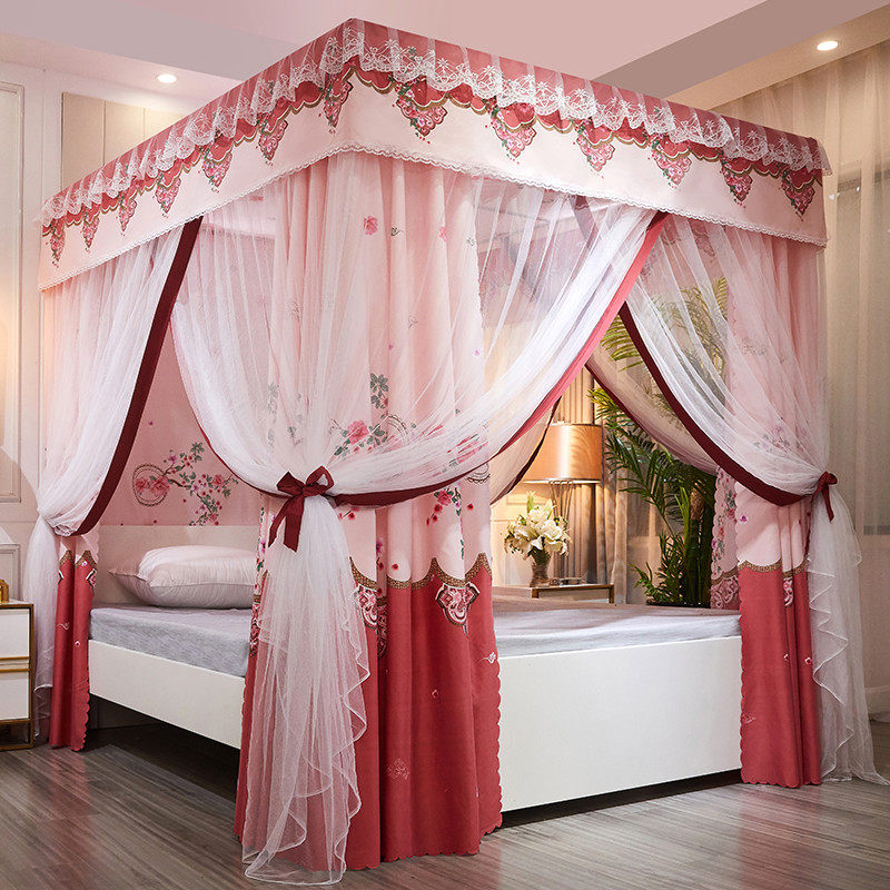 宫廷落地层蚊帐遮光防蚊床幔带防尘顶加粗钢管支架公