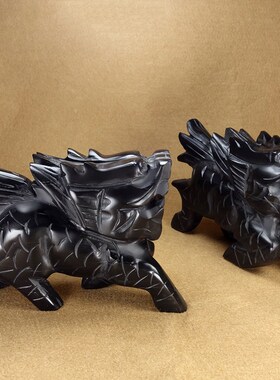 天然黑玉麒麟摆件黑墨玉雕刻麒麟玉石玉雕家居办公工艺品摆设