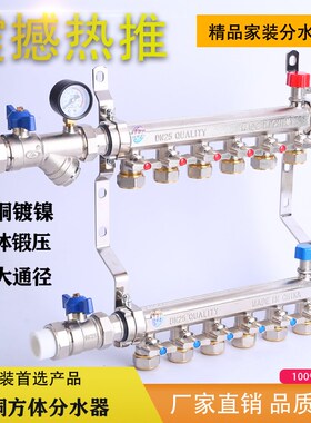 地暖分水器地热管分集水器全铜加厚一体锻造地暖进水过滤阀门