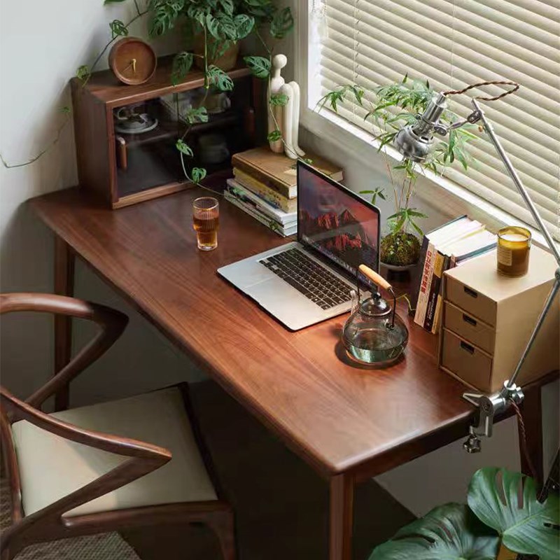 中复古实木书法办公餐桌胡桃小户型客厅阳台卧室学习长方桌椅组合