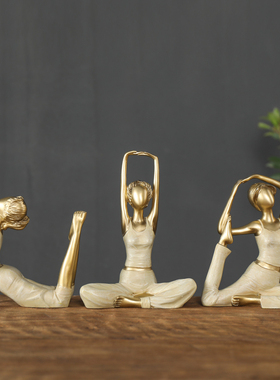 瑜伽人物摆件简约现代家居装饰工艺品套装咖啡厅客厅酒柜开业礼品