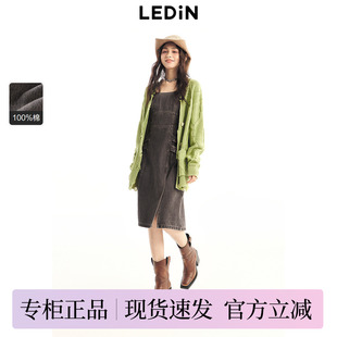 乐町铆钉装饰牛仔连衣裙春季新款裙子C2FAE1442