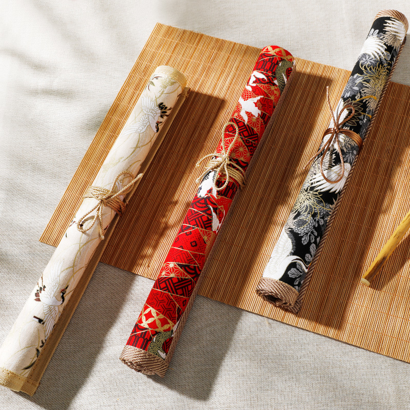 梅林笔庄毛笔笔帘便携复古中国风保护收纳毛笔帘创意简约竹制袋子