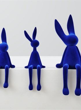 现代简约客厅摆件创意植绒坐姿兔子酒店售楼处样板间软装饰品摆设