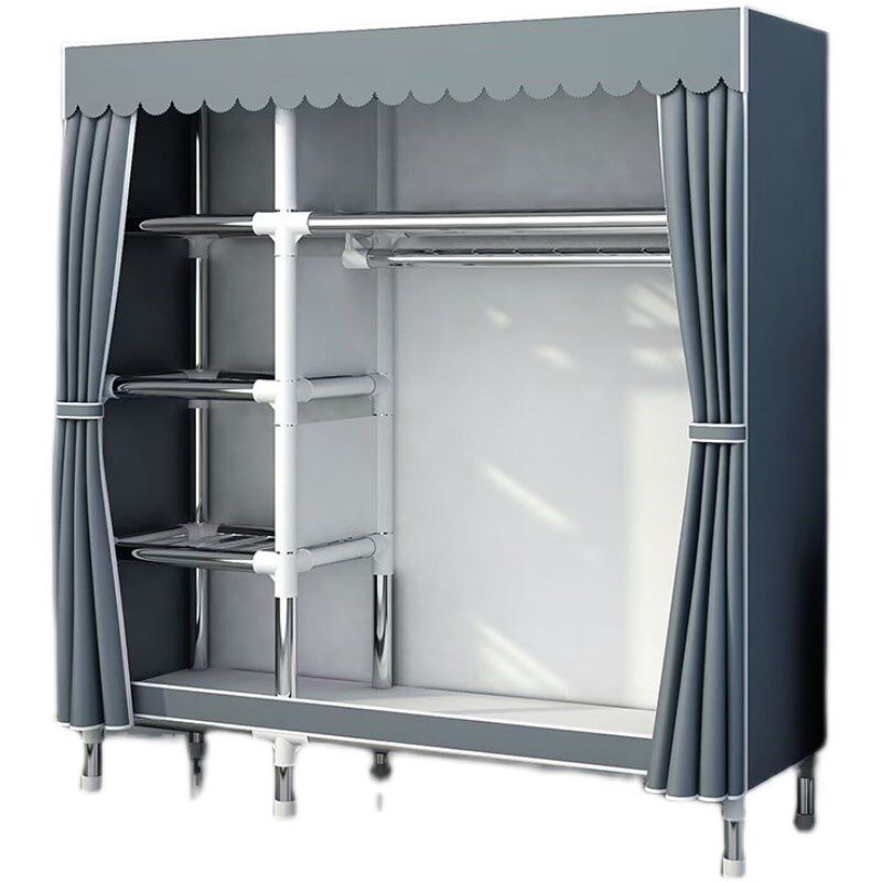 衣柜卧室家用简易组装布衣柜子经济型加厚加粗全钢架出租房用衣橱