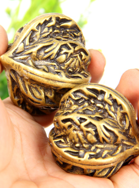 朴器 铜核桃摆件手把玩件 文玩实心健身球 按摩手球一对