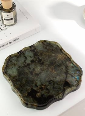 天然现货新星奢石蓝翡翠大理石摆件饰品托盘中式定制