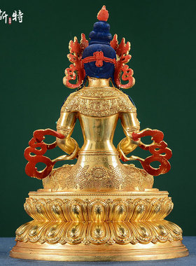 欧斯特《常寿铜像摆件》全鎏金雕花双层莲花 家居装饰桌面玄关像